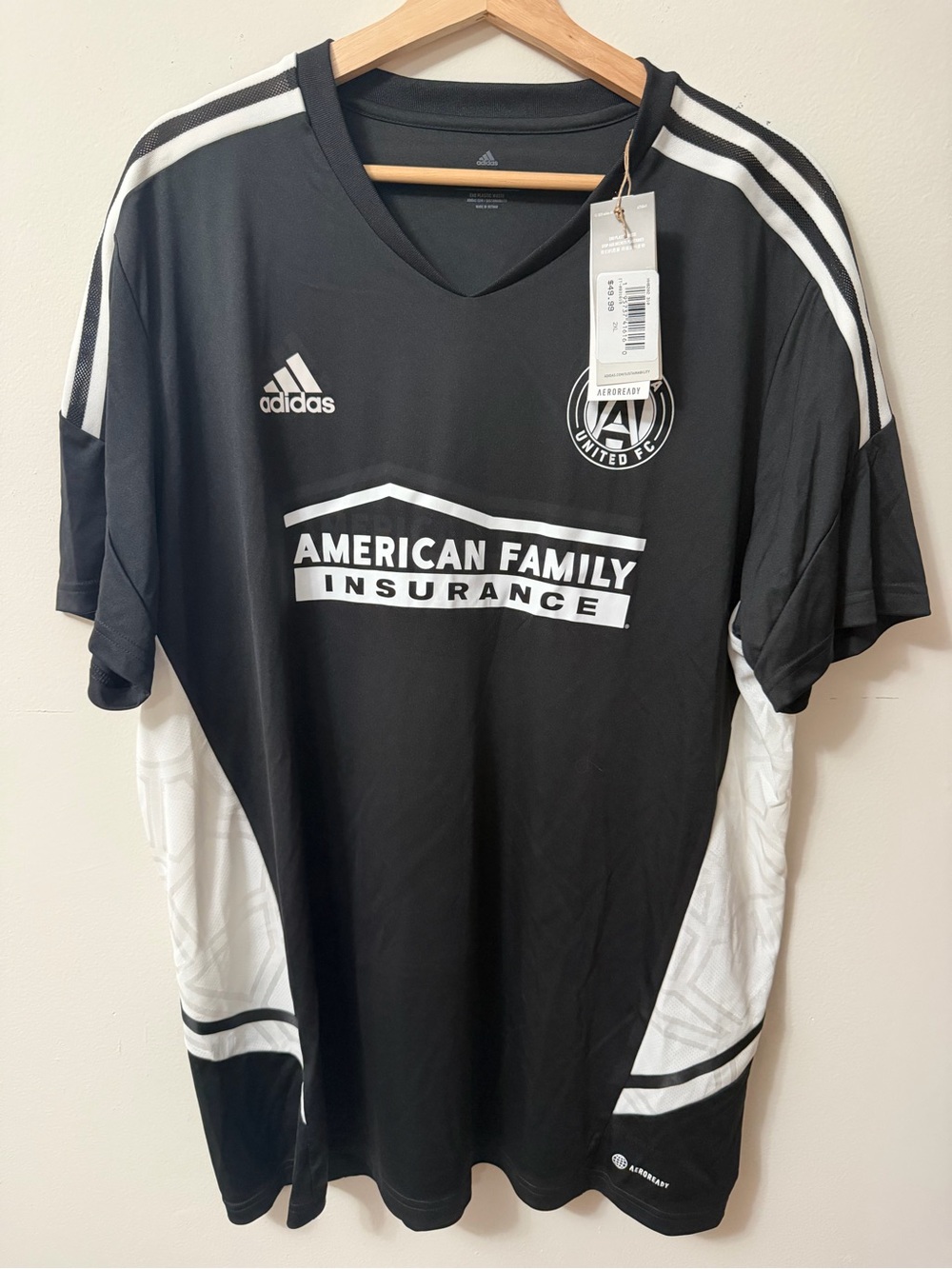 adidas Black Short-Sleeve Soccer Jersey with White Accents